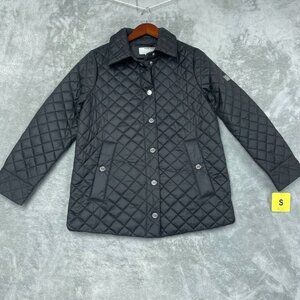 Anne Klein Womens Black Quilted Jacket Size S Diamond Pattern Lightweight d0920